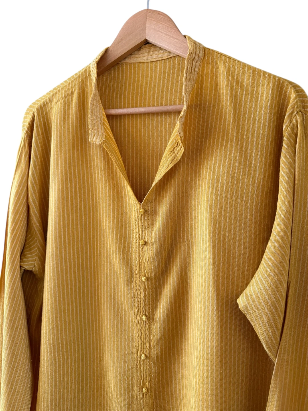 🏈Linen-Blend Yellow Striped Long-Sleeve Shirt - photo 2
