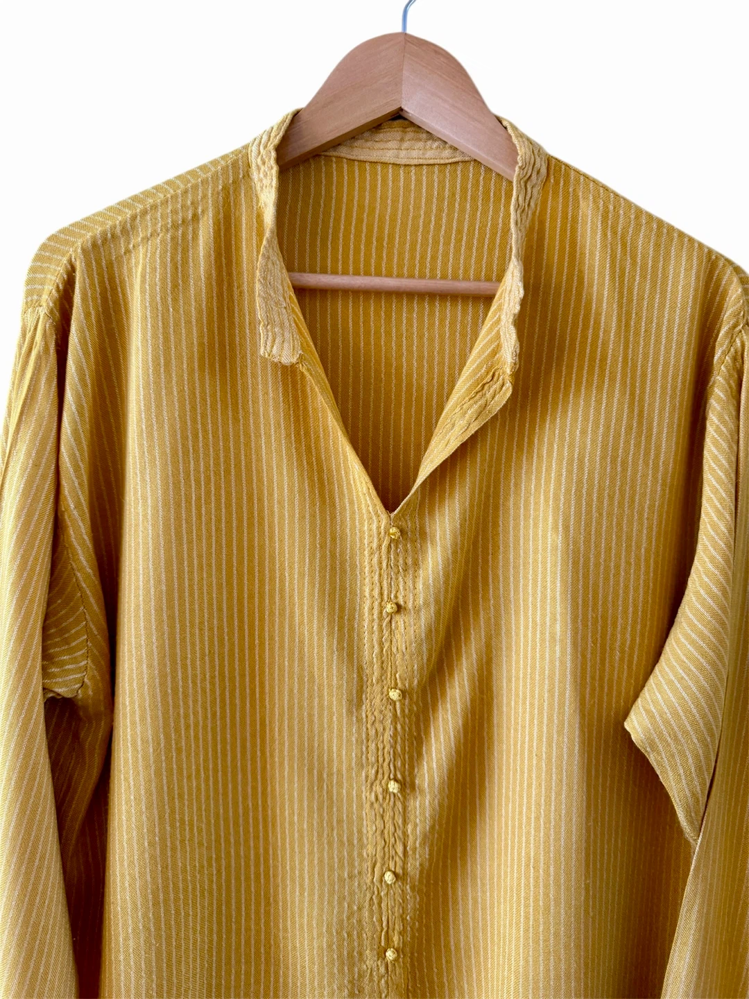 🏈Linen-Blend Yellow Striped Long-Sleeve Shirt - photo 5