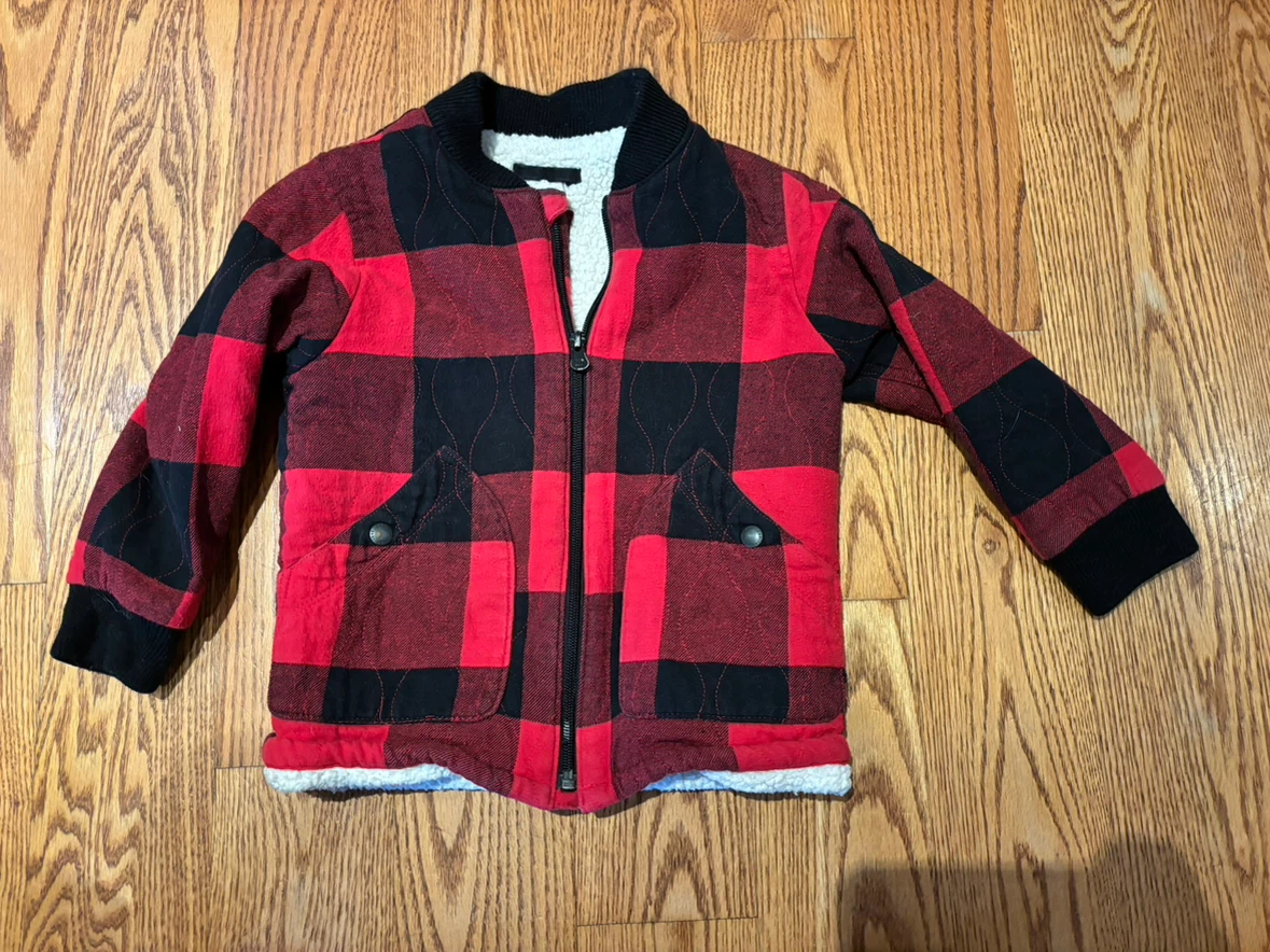 Baby Gap Red and Black Buffalo Plaid Sherpa Lined Jacket