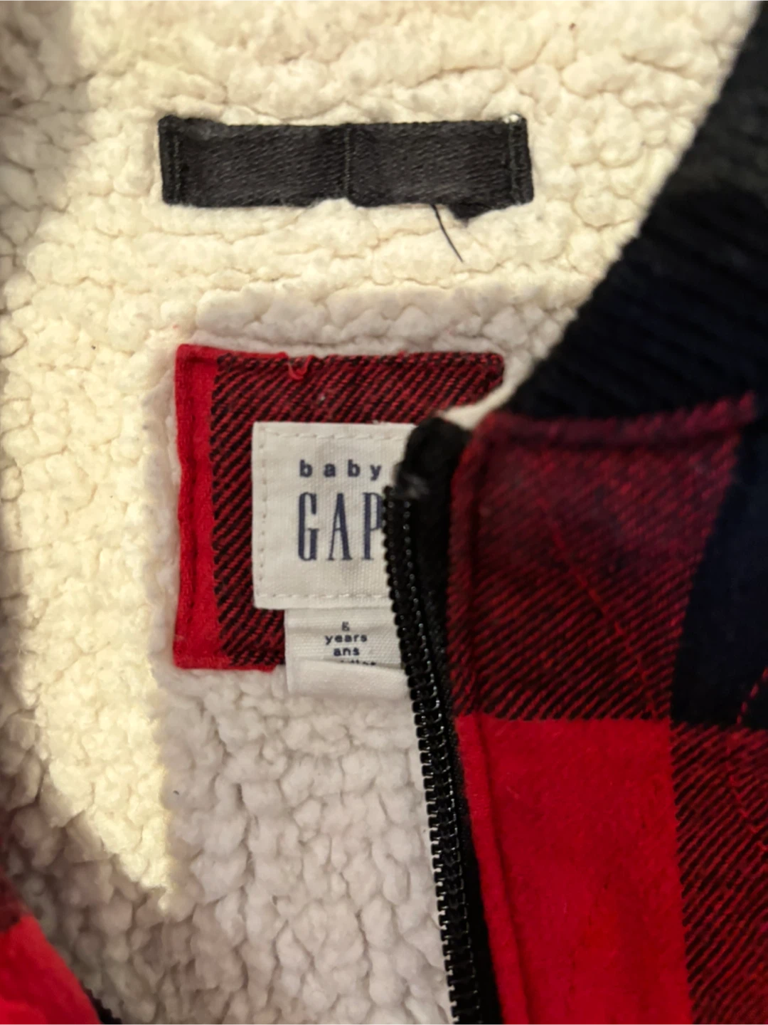 Baby Gap Red and Black Buffalo Plaid Sherpa Lined Jacket - photo 2