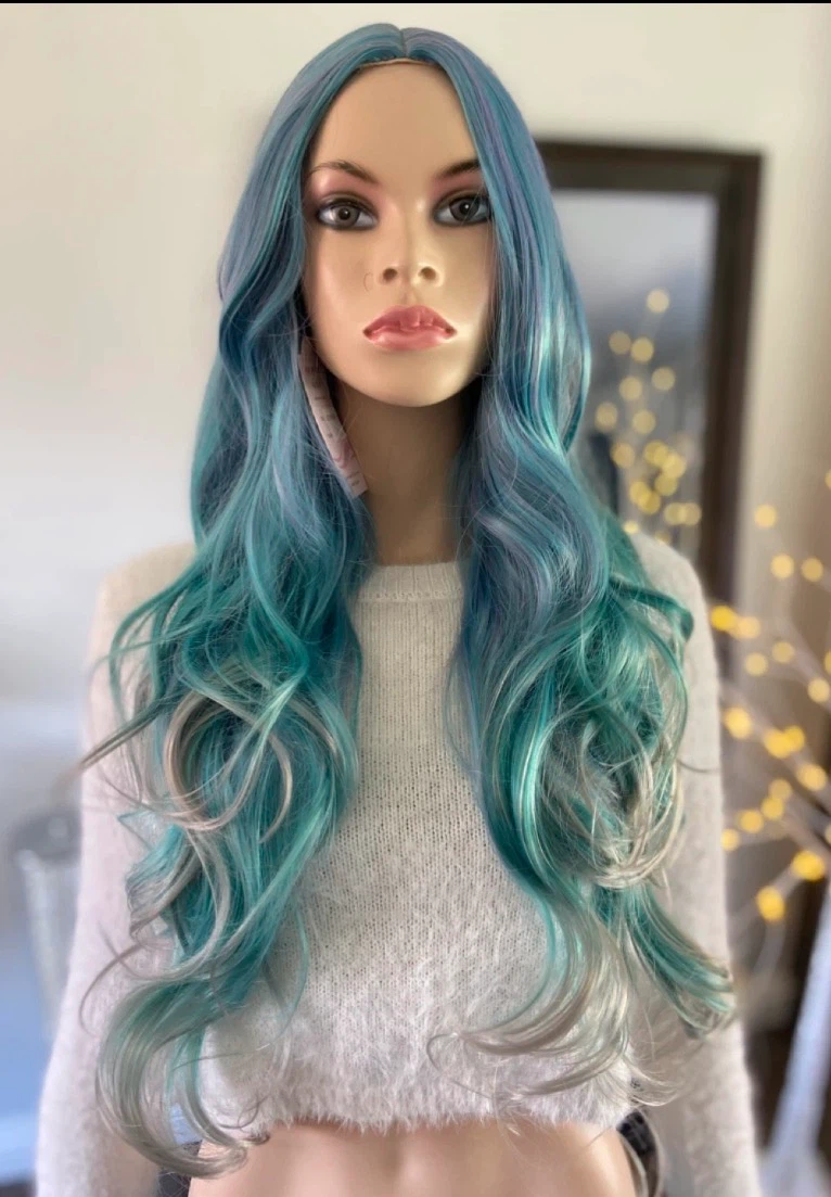 🏈 NEW Long Wavy Gradient Blue Purple Mermaid Synthetic Wig - photo 3