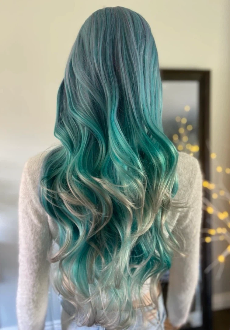 🏈 NEW Long Wavy Gradient Blue Purple Mermaid Synthetic Wig - photo 4