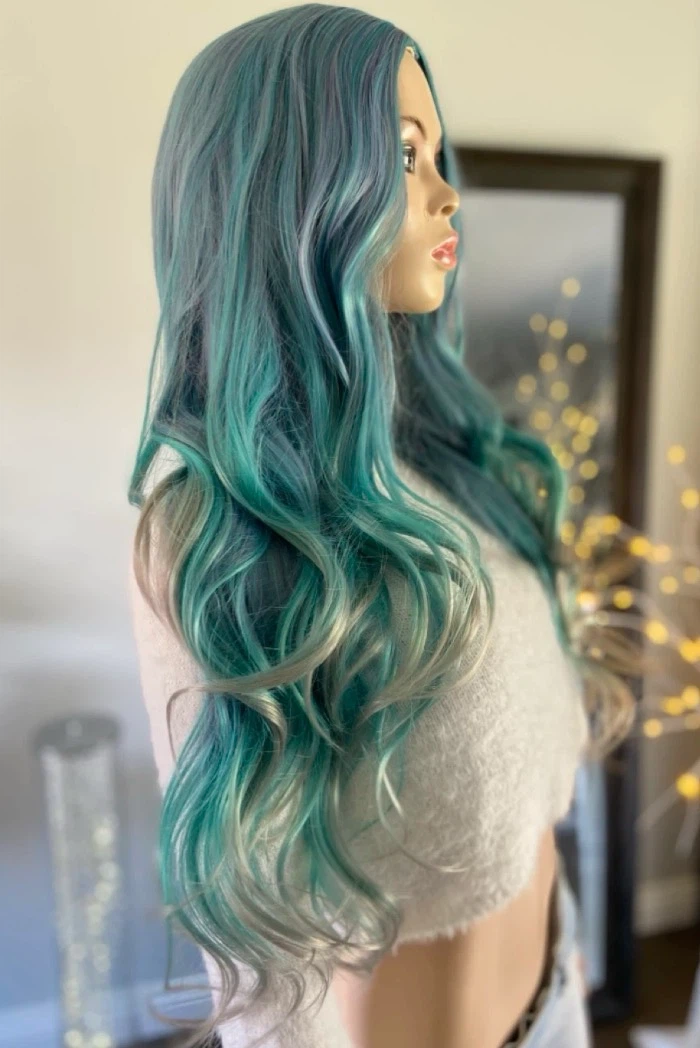 🏈 NEW Long Wavy Gradient Blue Purple Mermaid Synthetic Wig - photo 5