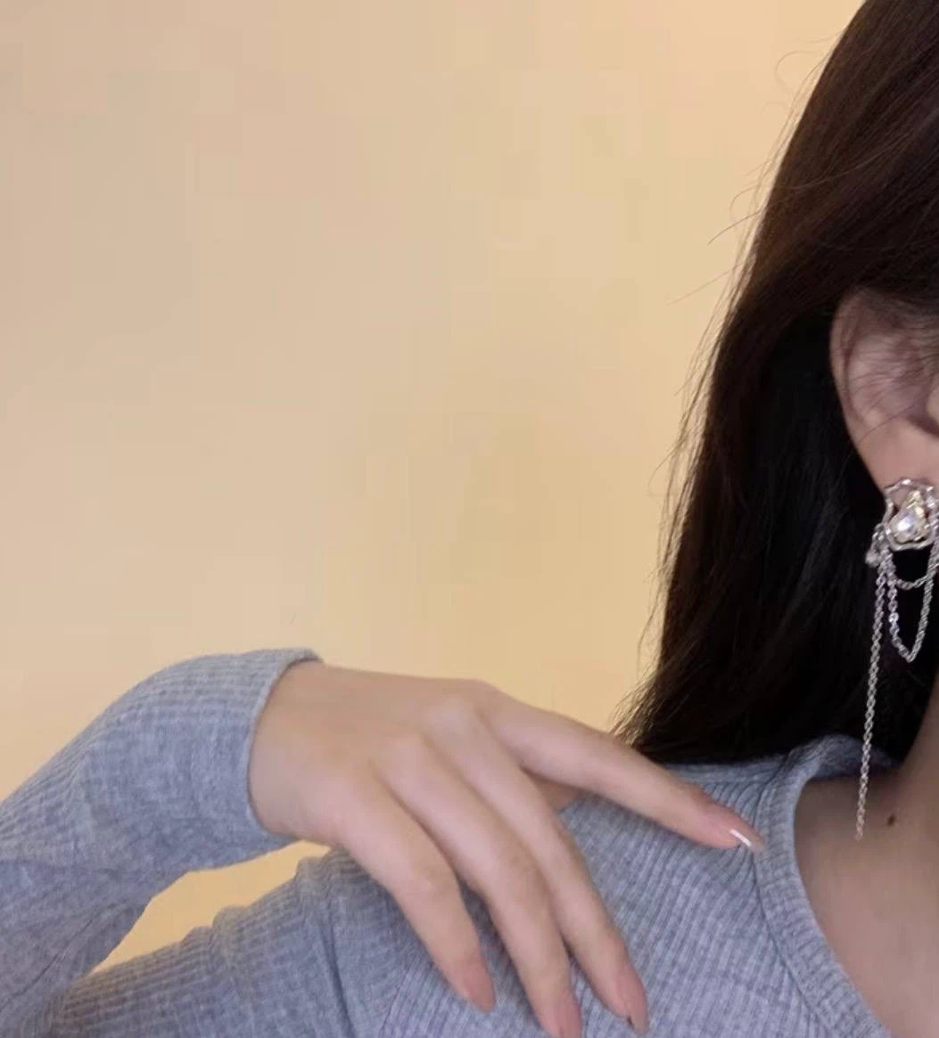Crystal Drop Earrings with Layered Chain Tassels - photo 4