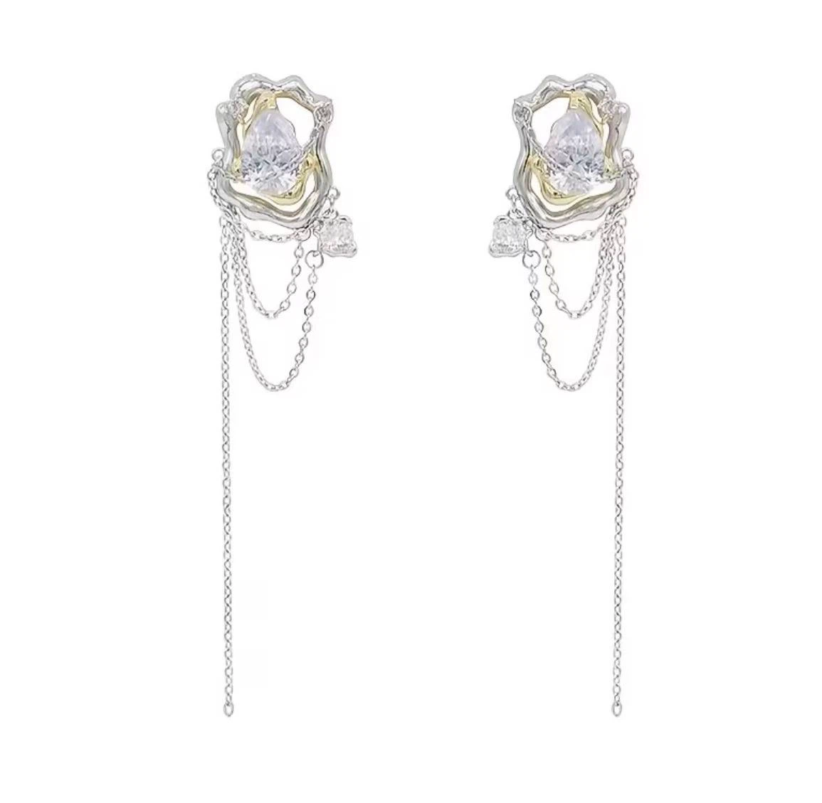 Crystal Drop Earrings with Layered Chain Tassels - photo 5