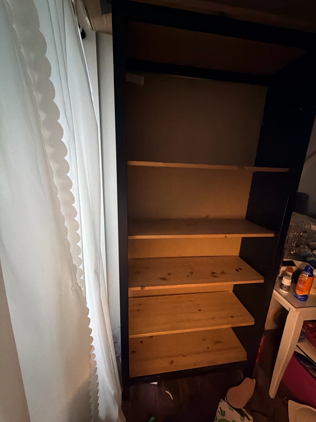 IKEA Tall Black Bookshelf with Wooden Shelves