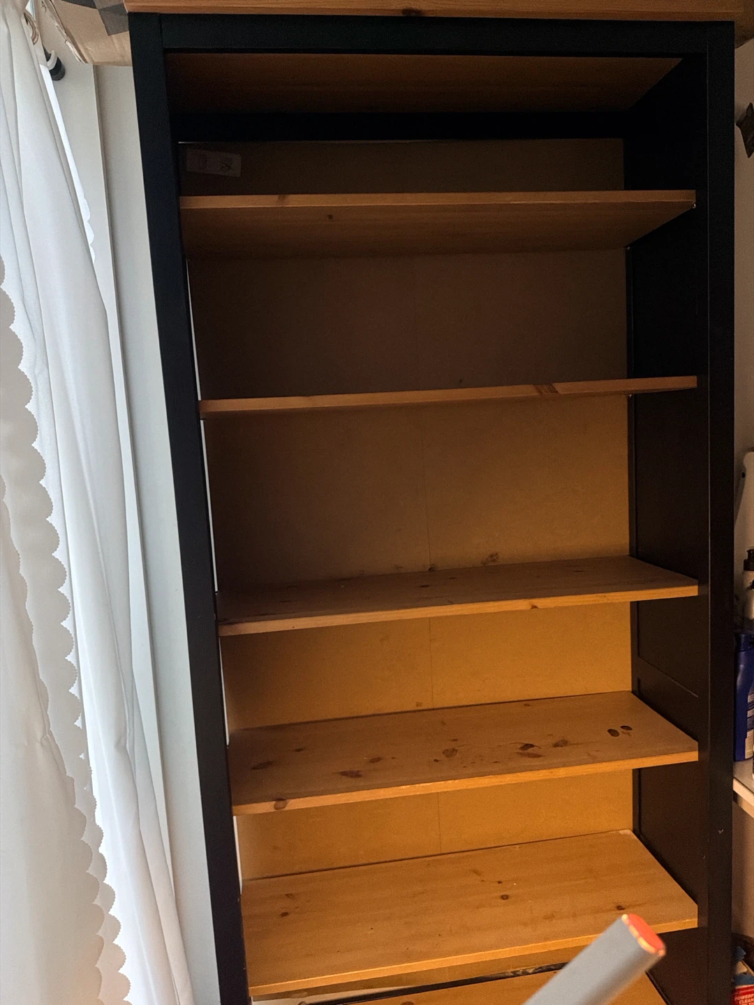 IKEA Tall Black Bookshelf with Wooden Shelves - photo 3
