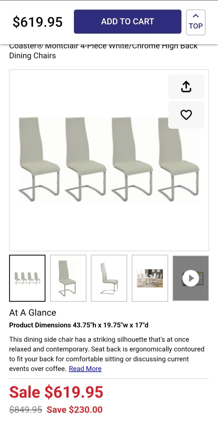 New in box!! Coaster Montclair White Dining Chairs - Set of 4