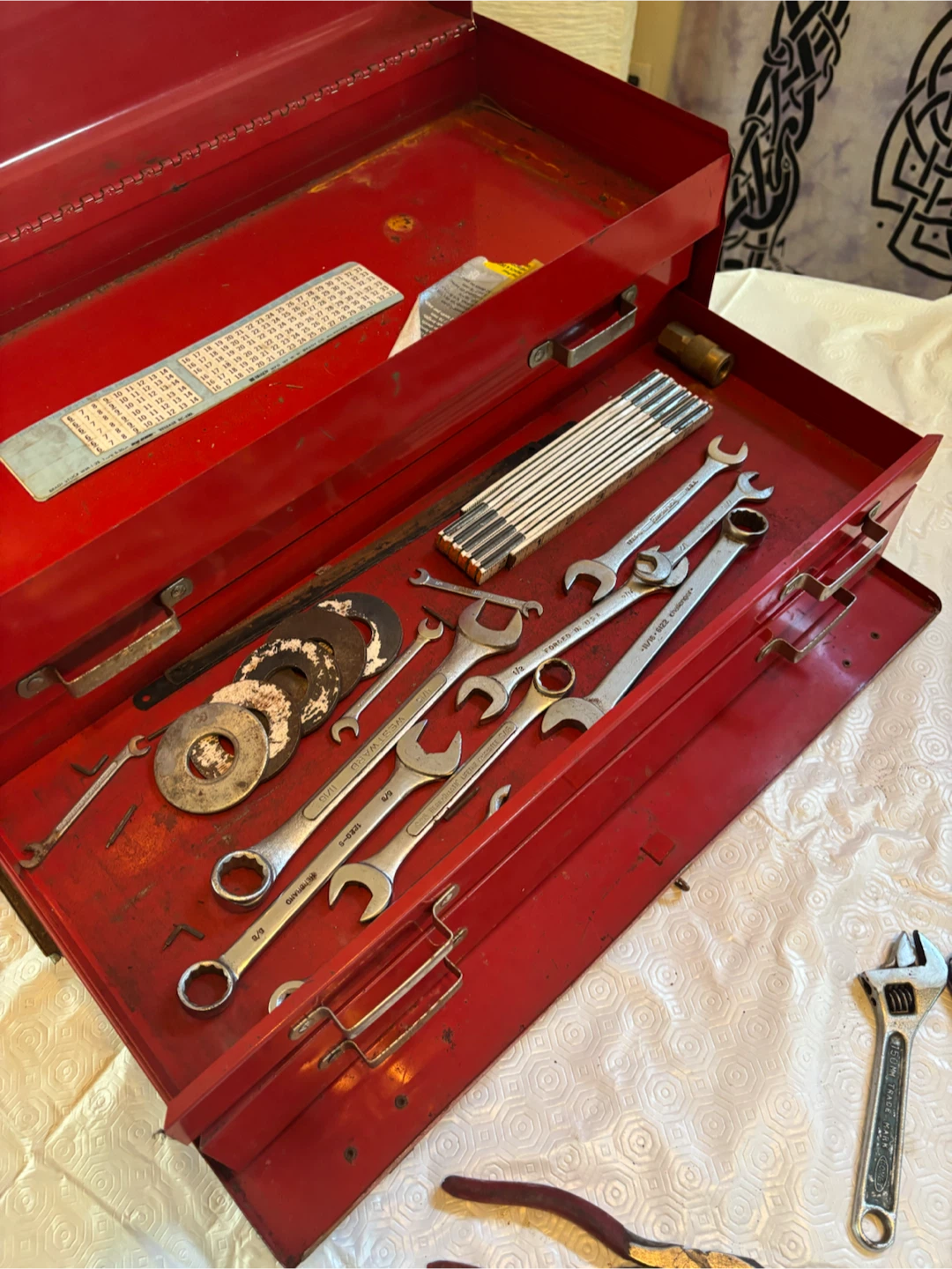 Red Metal Toolbox with Assorted Hand Tools - photo 4