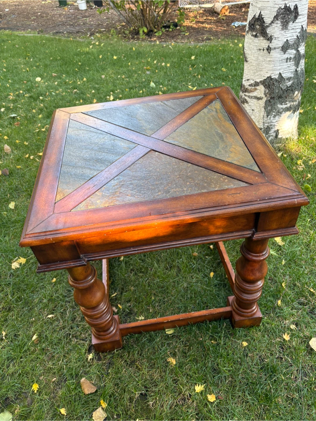 Wooden Side Table with Slate Inlay