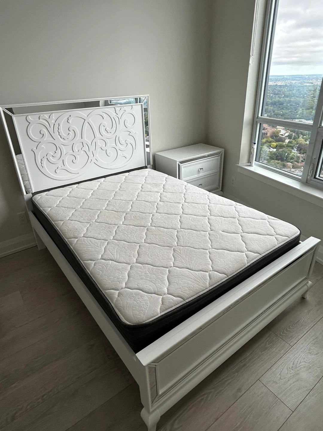 White Double Bed Frame with Headboard