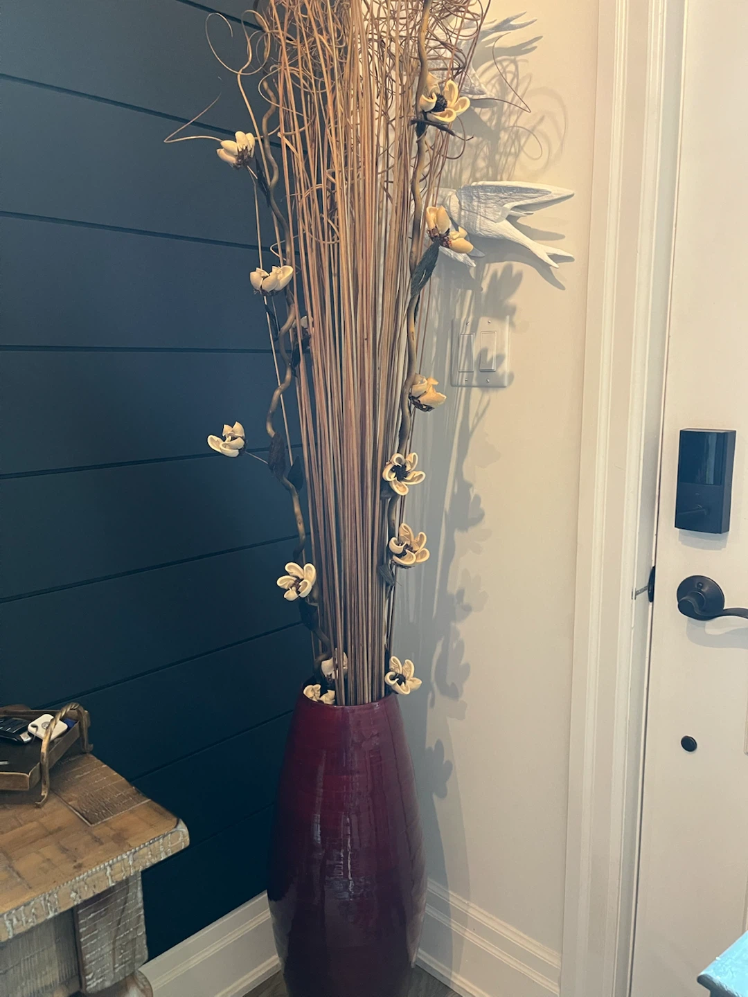 Red Floor Vase with Decorative Dried Branches