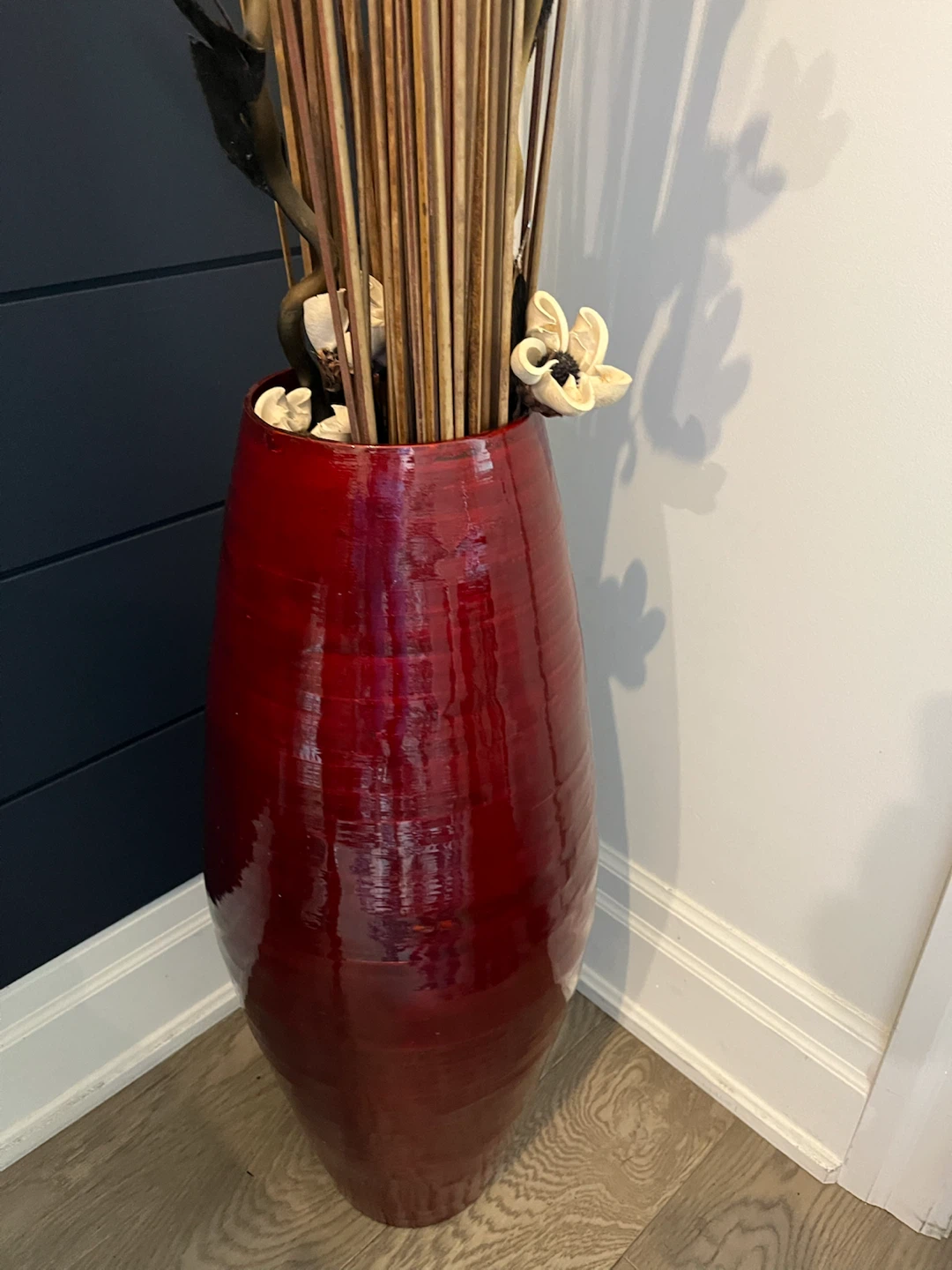Red Floor Vase with Decorative Dried Branches - photo 2