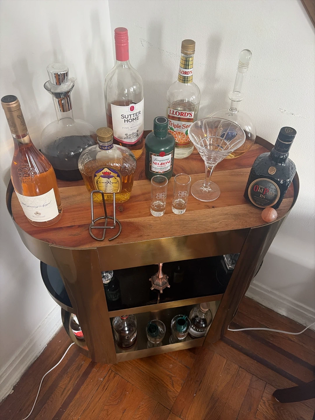 Three-Tier Gold Metal and Wood Bar Cart - photo 2
