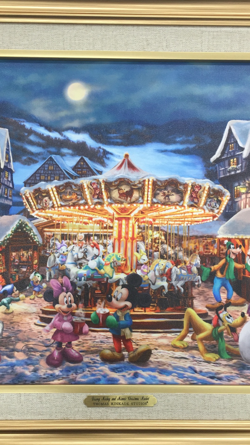 Thomas Kinkade Disney Mickey and Minnie Christmas Market Art
