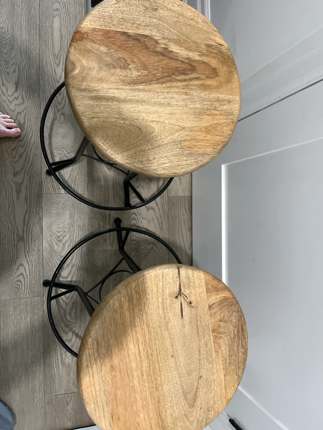Two wood and metal bar stools - photo 2