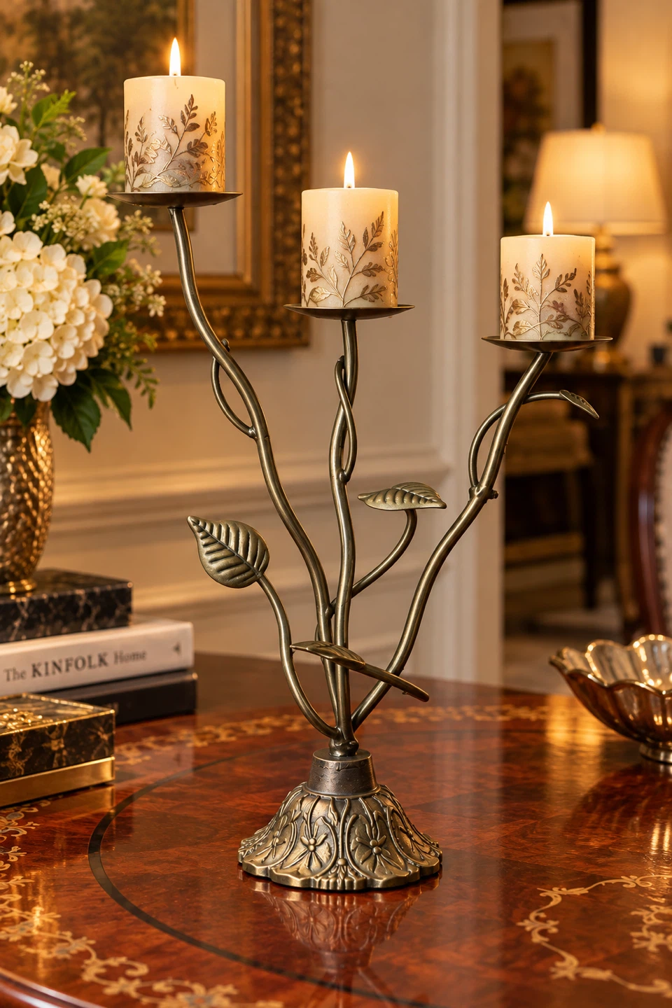 Three-Branch Antique Style Metal Candelabra