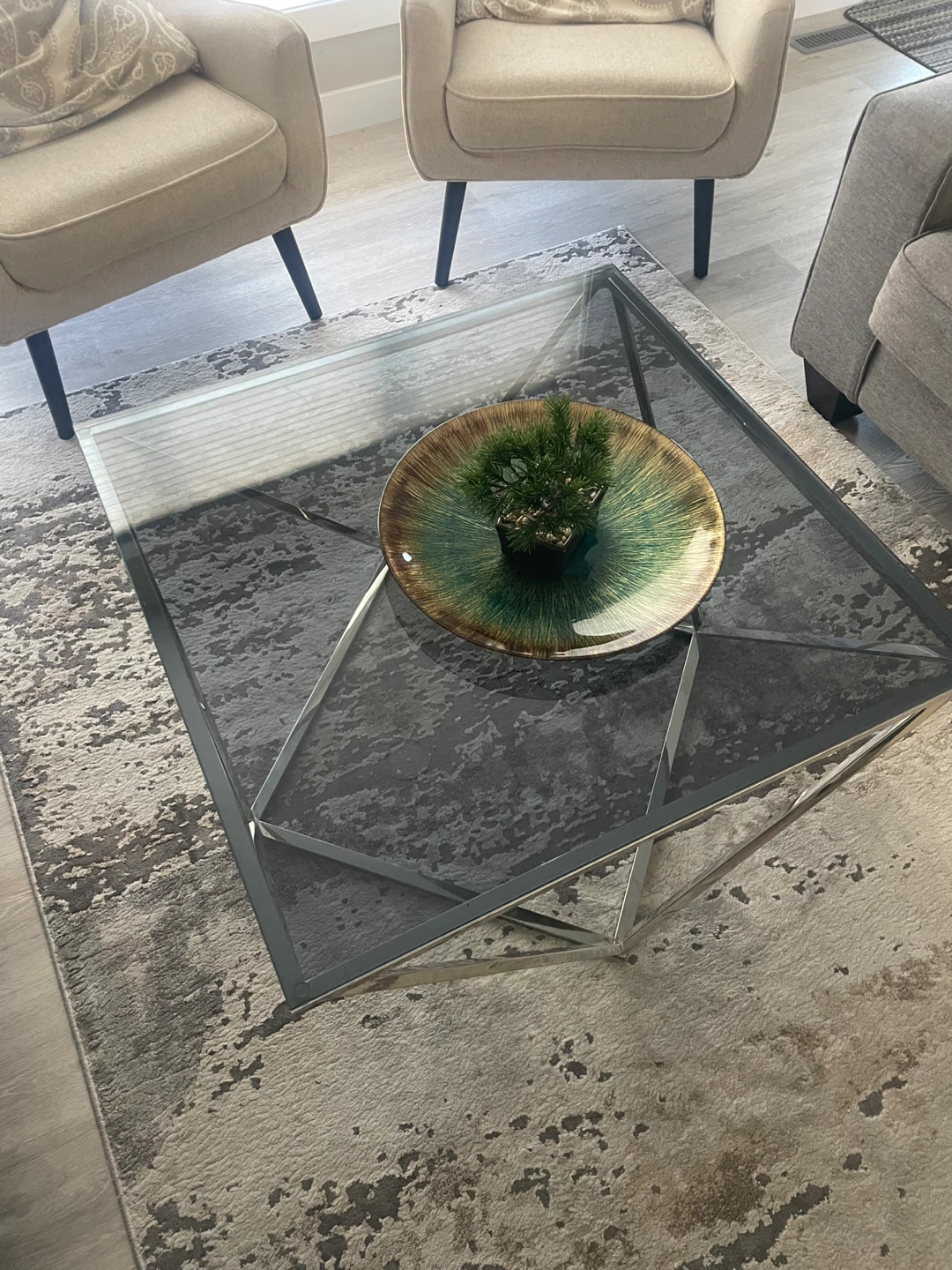 Modern Square Glass Coffee Table with Chrome Base