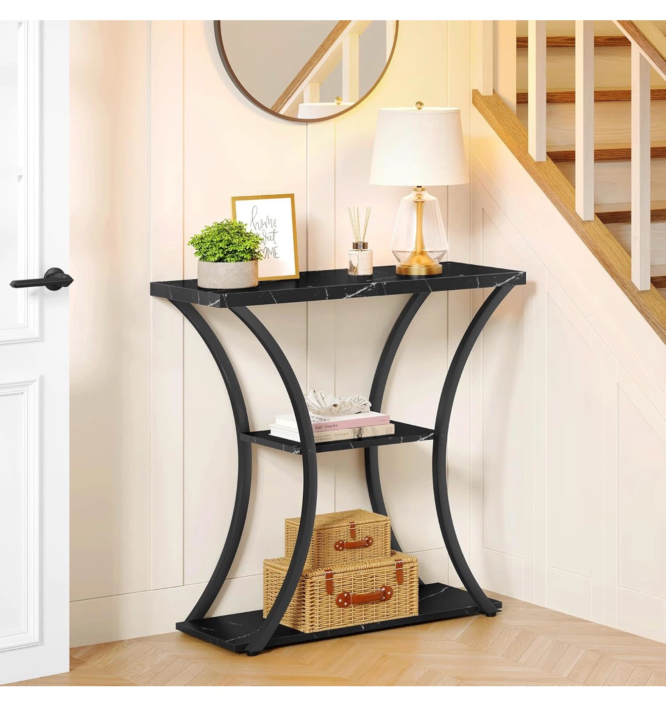 Hoctieon 3-Tier Console Table, Black Marbled - photo 4