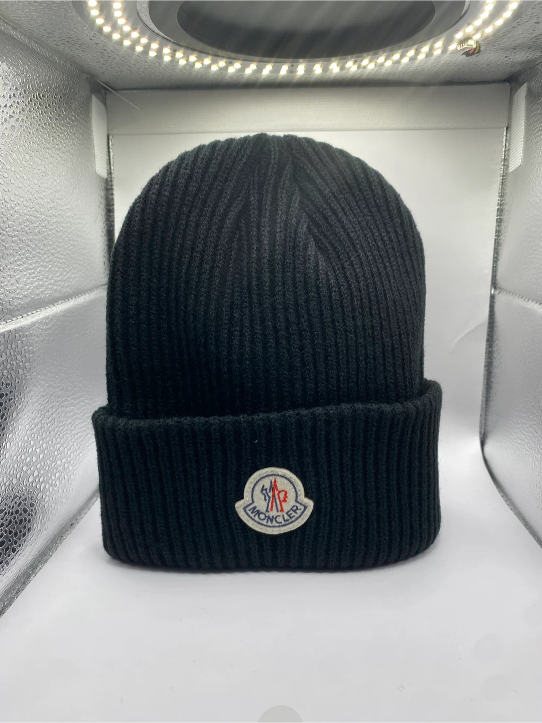 Moncler Black Ribbed Beanie