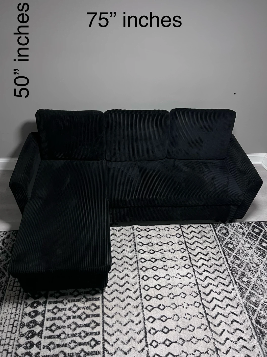 Black Corduroy Sectional Sofa with Storage