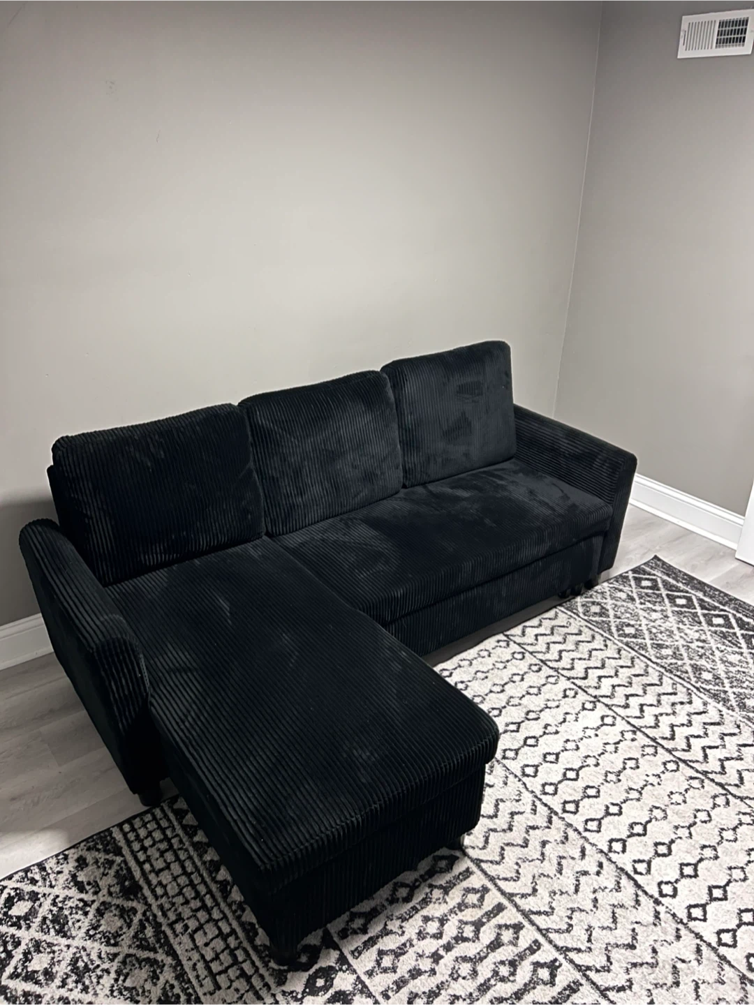 Black Corduroy Sectional Sofa with Storage - photo 4