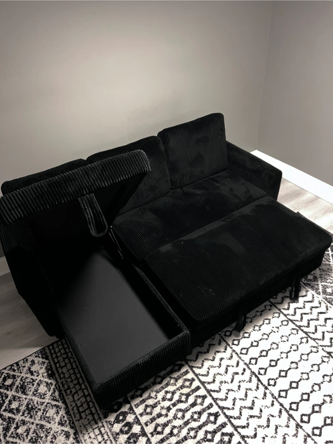 Black Corduroy Sectional Sofa with Storage - photo 5