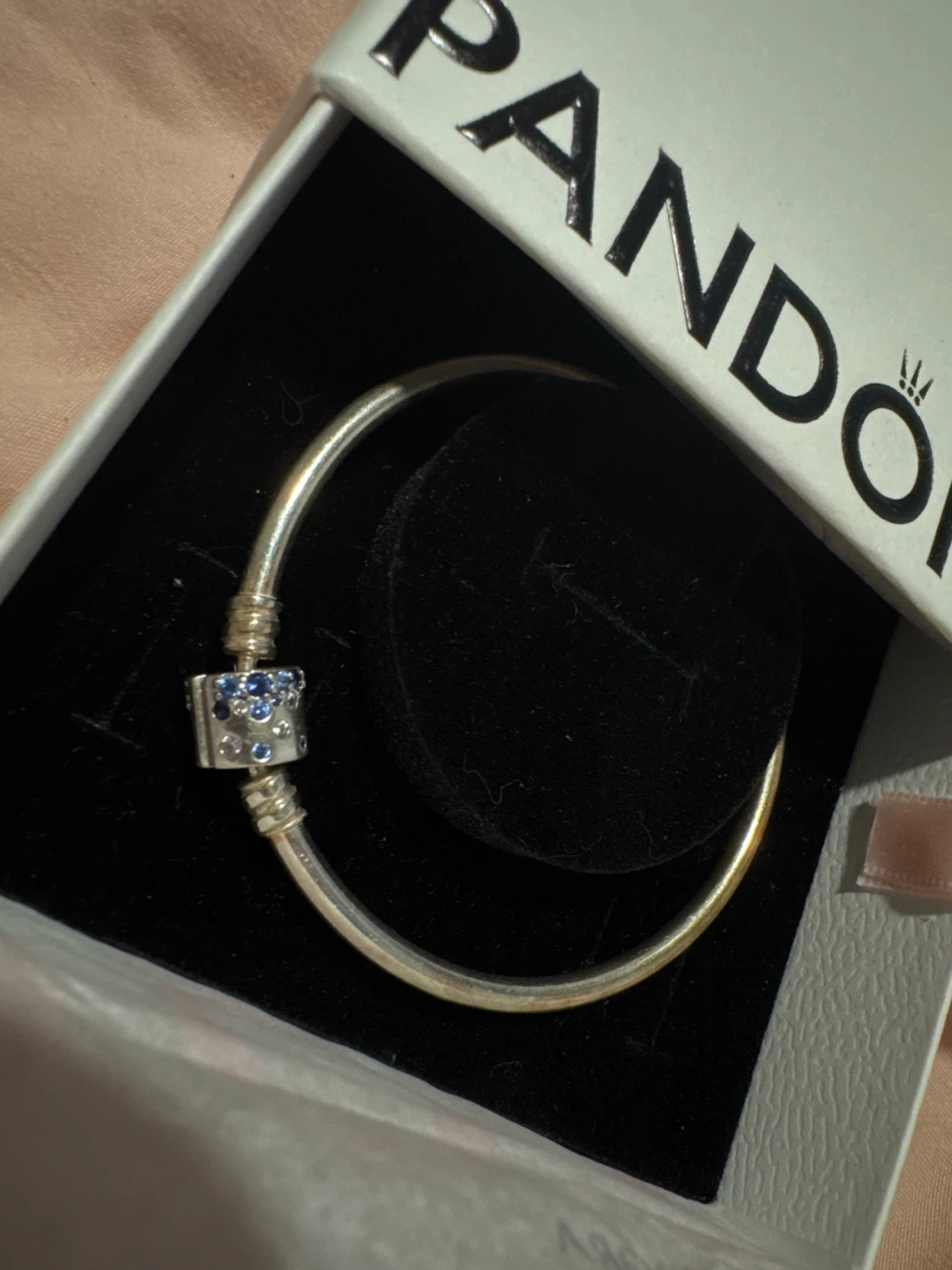 Pandora Silver Bangle with Blue Stone Charm - photo 2