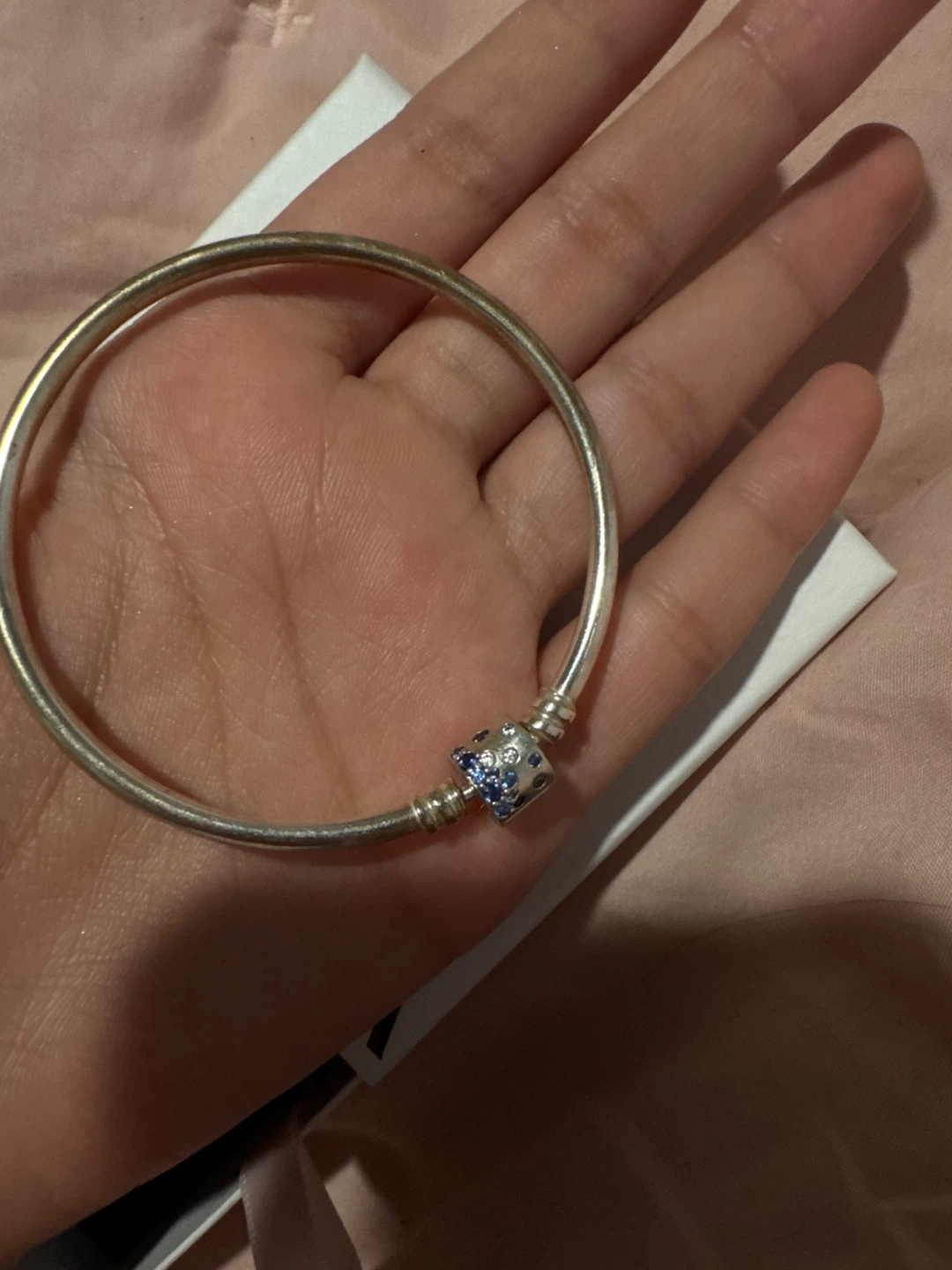 Pandora Silver Bangle with Blue Stone Charm - photo 3