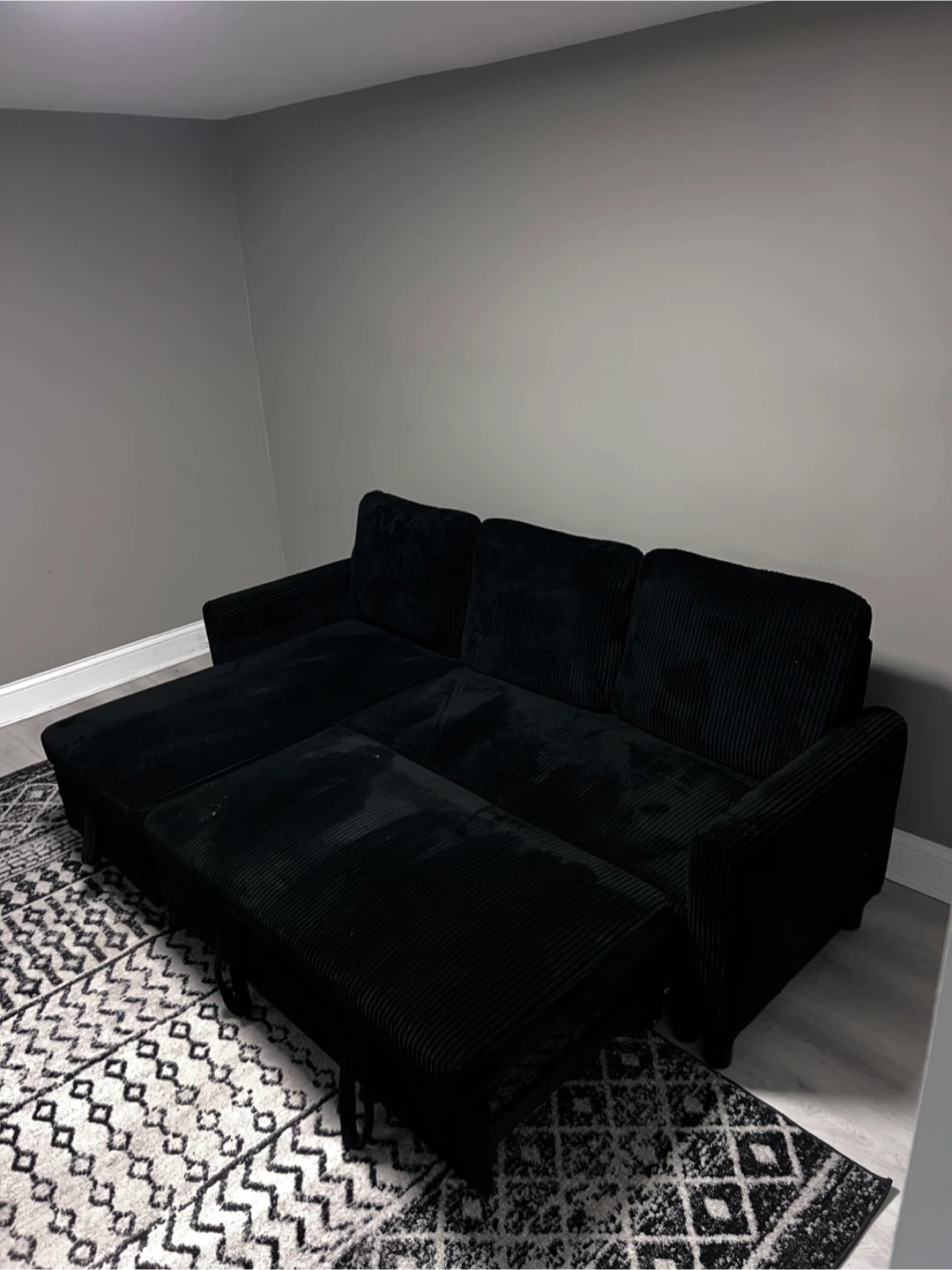 Black Corduroy Sectional Sofa with Storage - photo 2