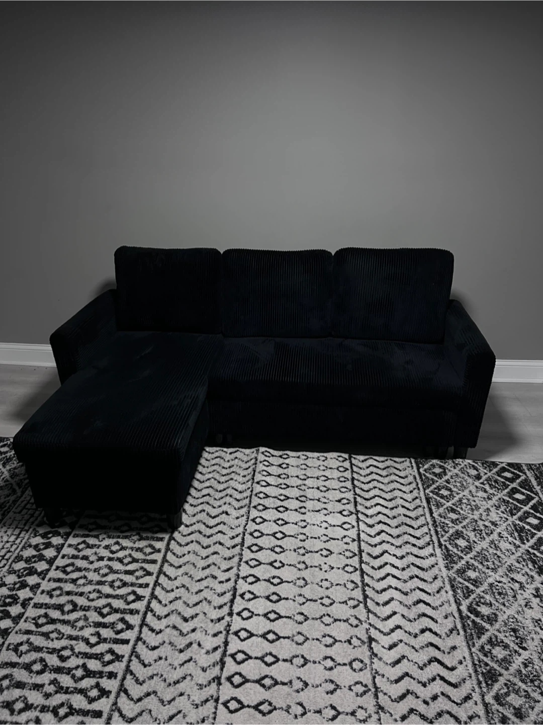 Black Corduroy Sectional Sofa with Storage - photo 3