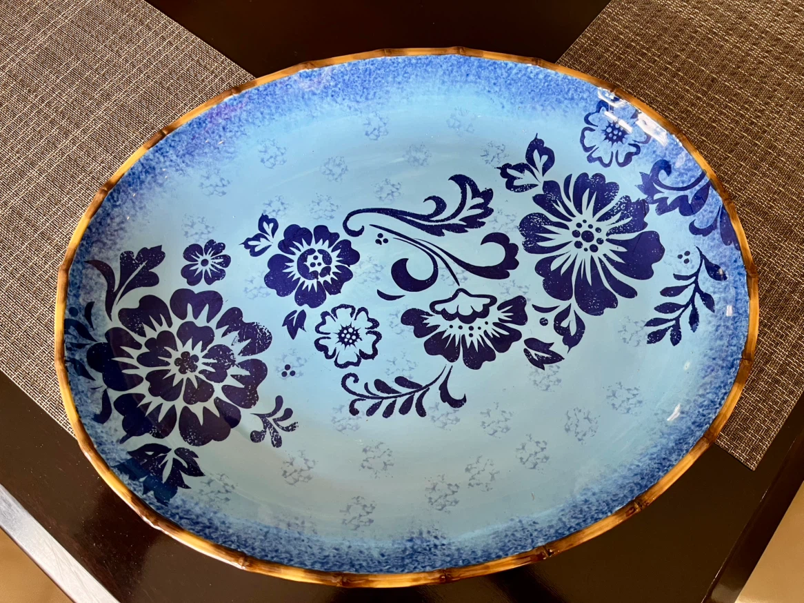 Blue Floral Serving Platter with Dip Bowl - photo 2