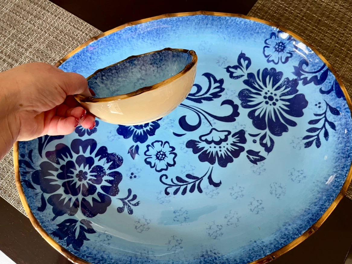 Blue Floral Serving Platter with Dip Bowl - photo 3