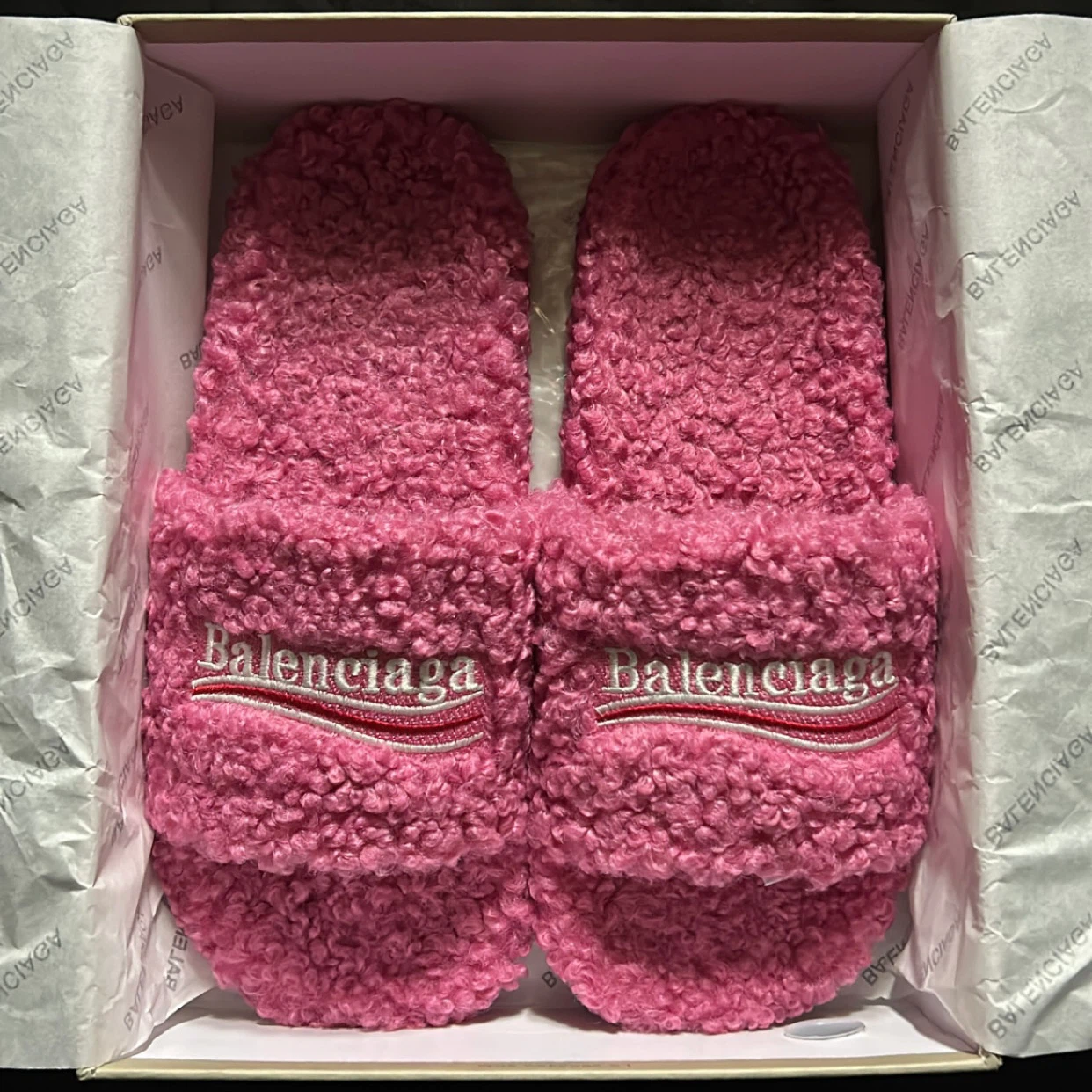Balenciaga Pink Fur Slides - Size 10