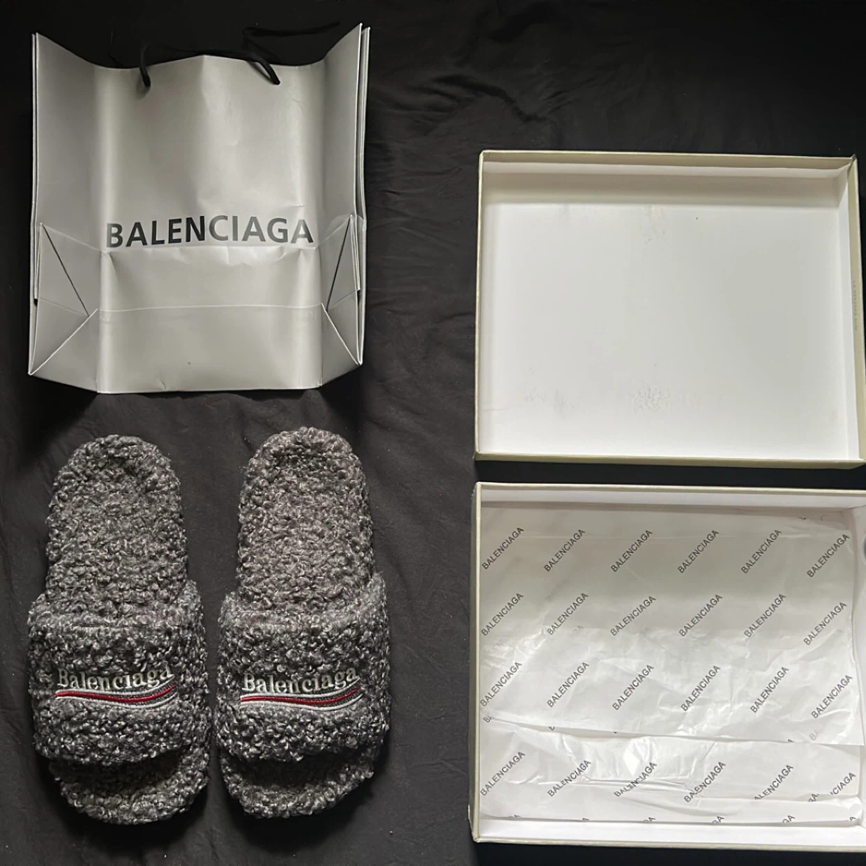 Balenciaga Grey Fur Slides - Size 10 - photo 2