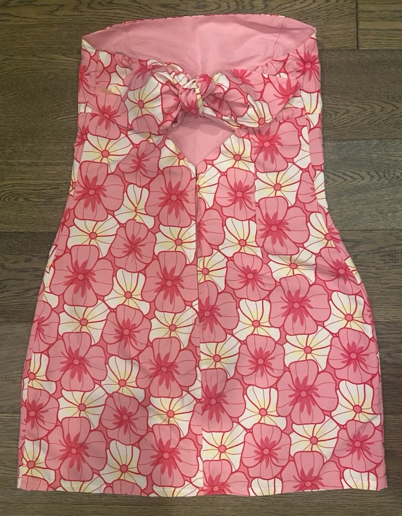 🏈 Strapless Floral Tie-Back Dress Barbie Halloween Costume S - photo 2