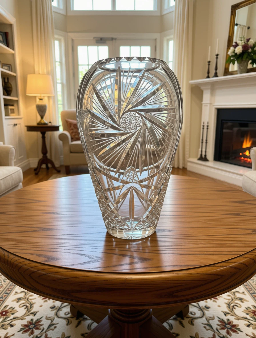 Vintage Lead Crystal Vase with Pinwheel Pattern