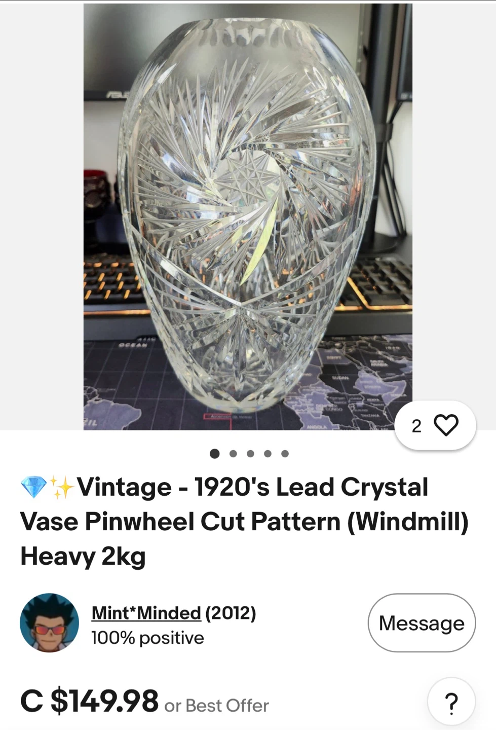 Vintage Lead Crystal Vase with Pinwheel Pattern - photo 4