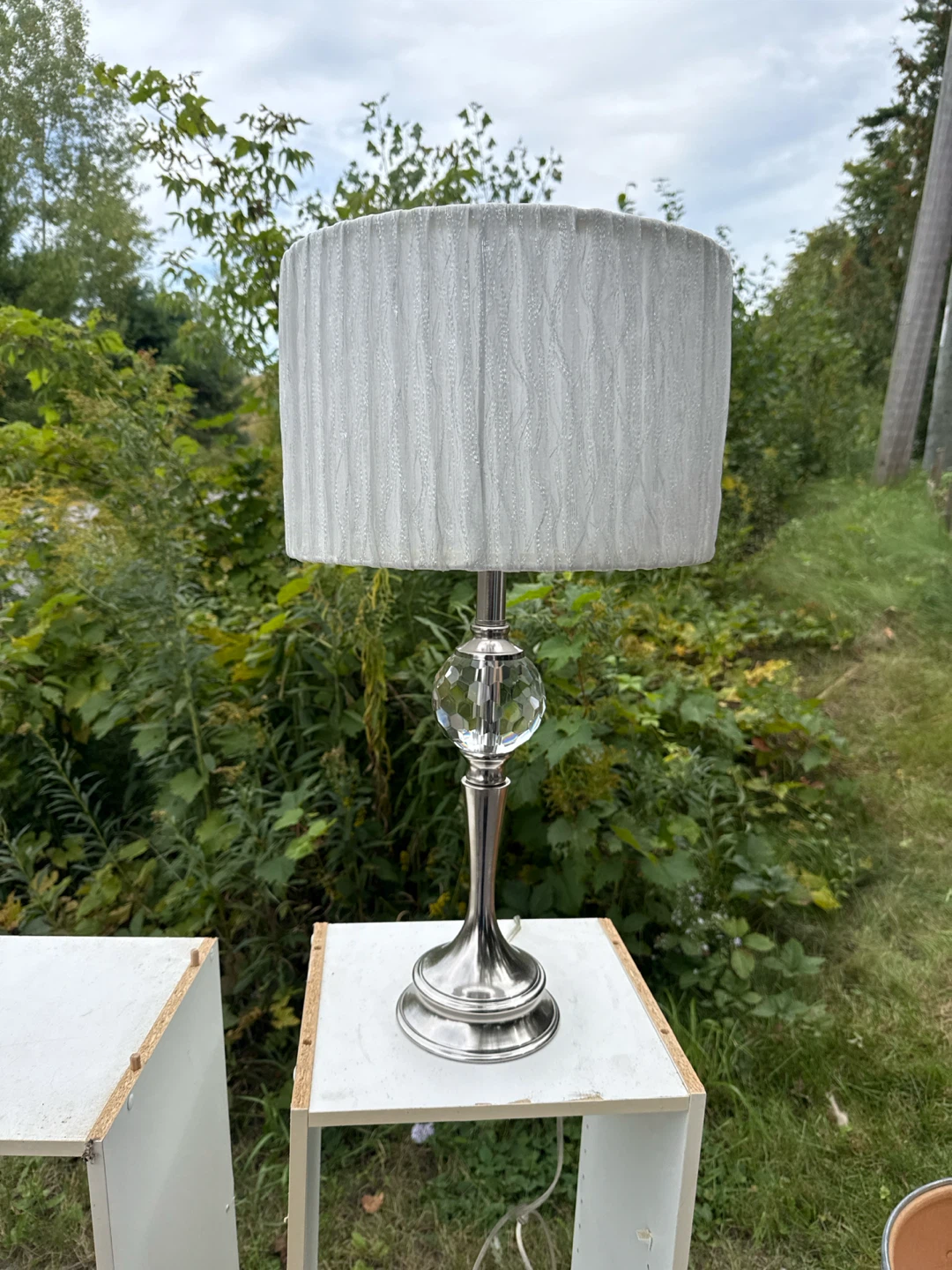Crystal and Brushed Metal Table Lamp