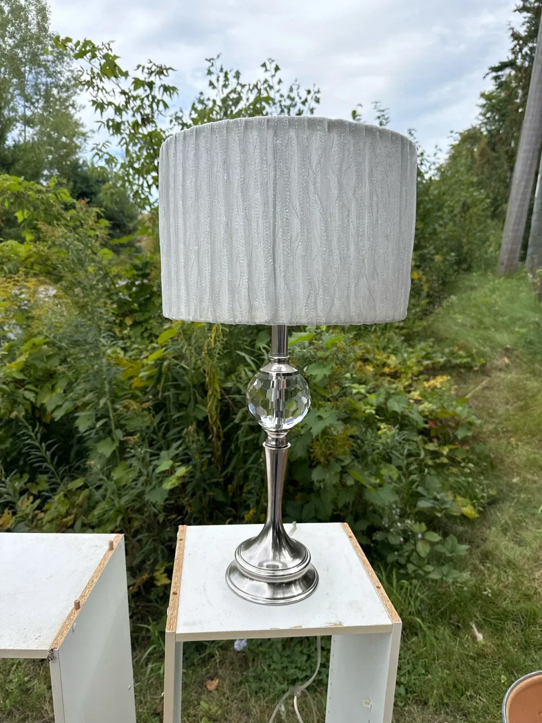Crystal and Brushed Metal Table Lamp