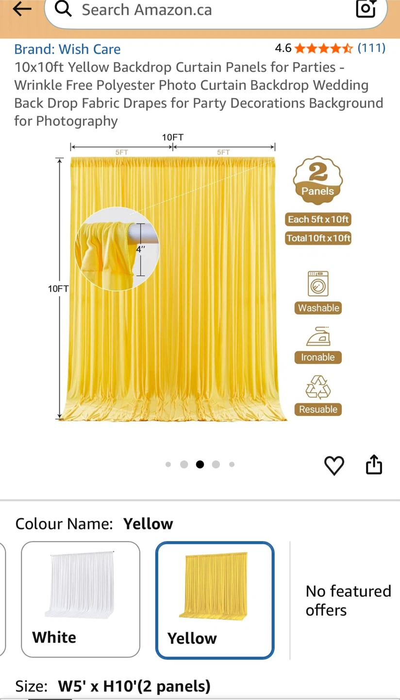 New Yellow soft Backdrop Curtain Panels (2-Pack)
