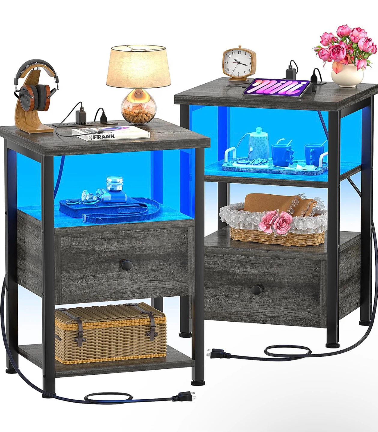 LED Smart Nightstand with Charging Station