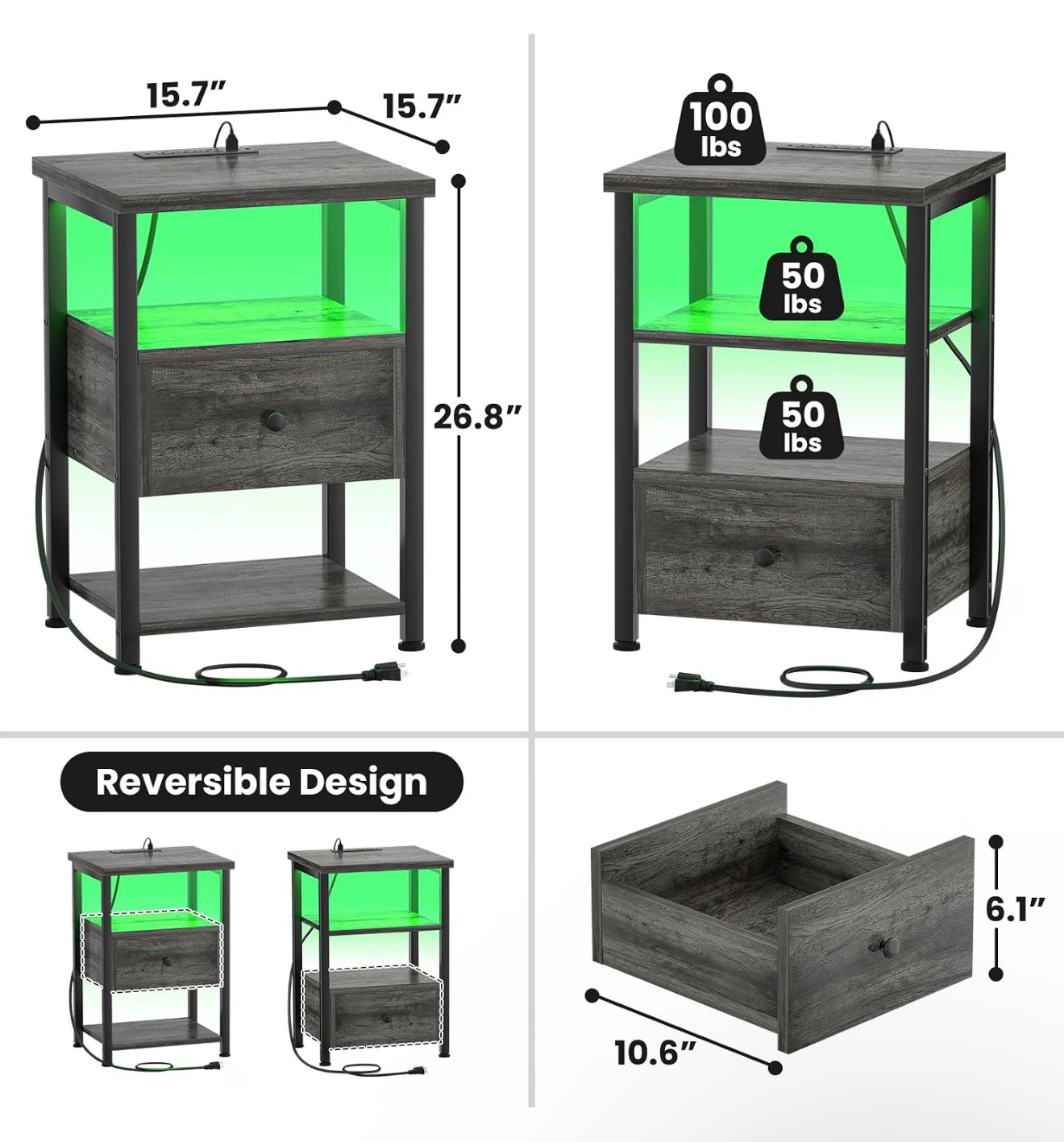 LED Smart Nightstand with Charging Station - photo 3