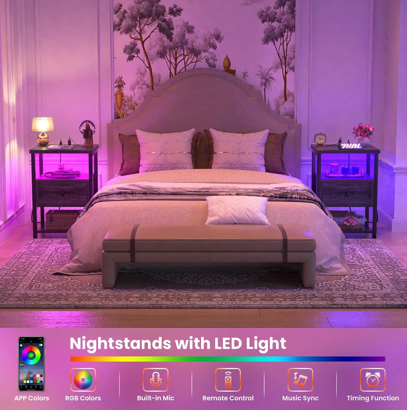 LED Smart Nightstand with Charging Station - photo 4