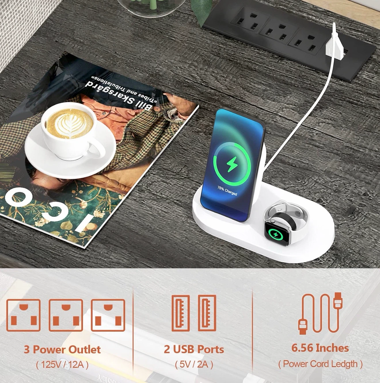 LED Smart Nightstand with Charging Station - photo 5
