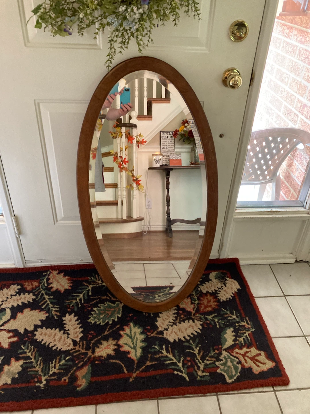 Oval Wooden Wall Mirror