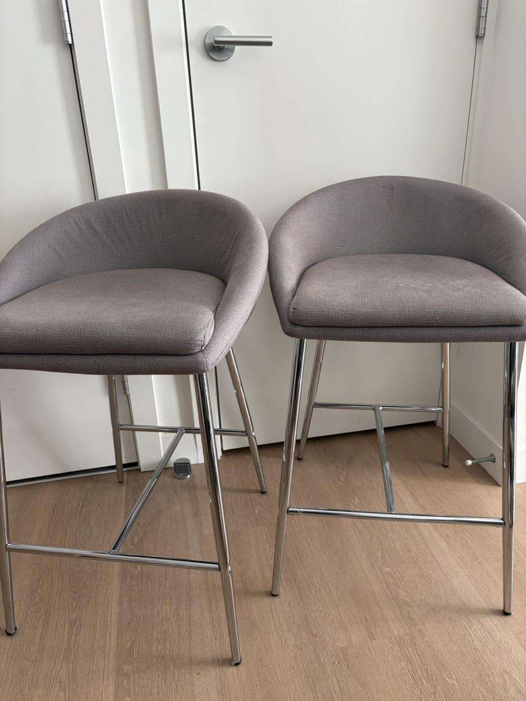 Set of Two Grey Fabric Bar Stools