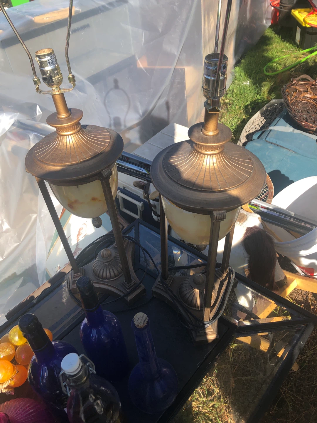 Set of Two Bronze-Tone Table Lamps