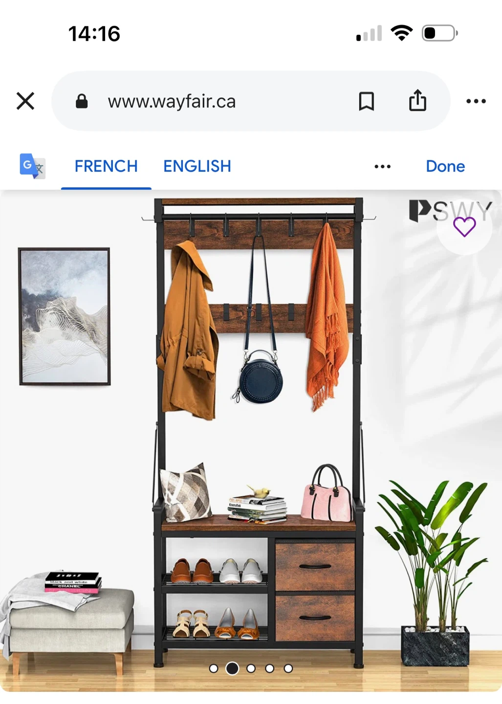 Industrial Hall Tree with Shoe Bench and Drawers