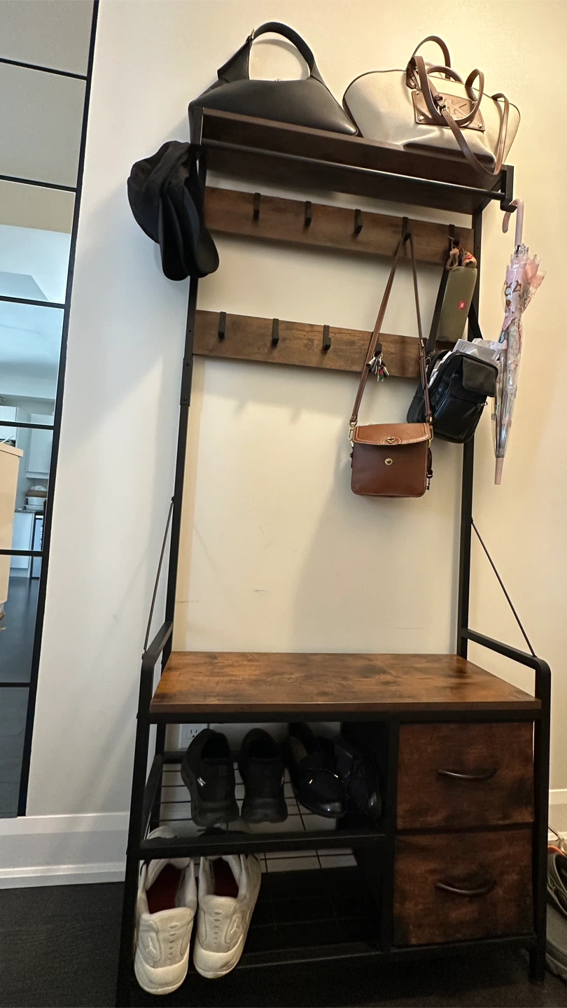 Industrial Hall Tree with Shoe Bench and Drawers - photo 4